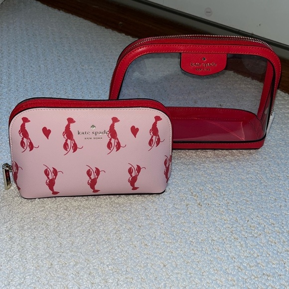 Kate Spade Cosmetic case set /2  Smaller lobster case & larger clear case  Red🦞 - Picture 3 of 12